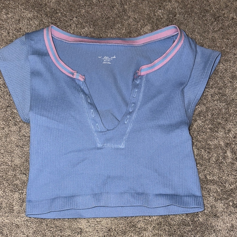 Urban Outfitters Blue Crop Top with Pink Trim